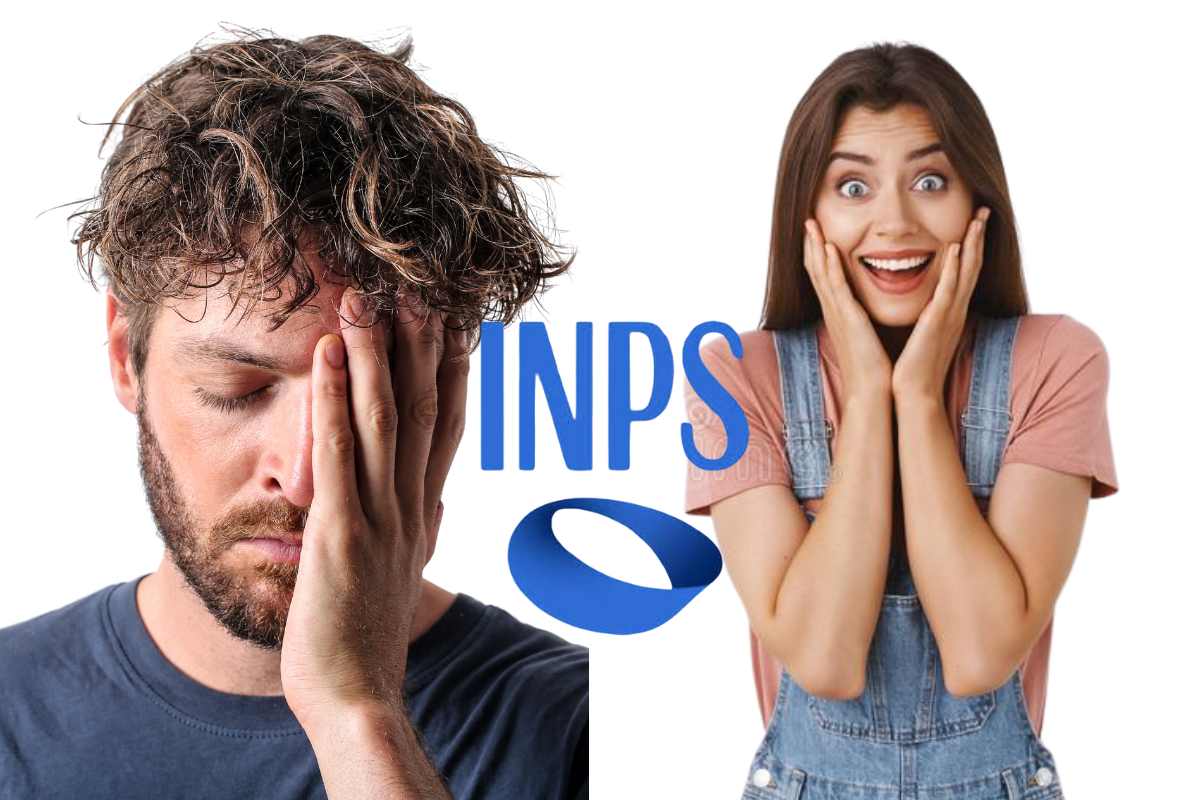 uomo triste e donna felice con logo inps